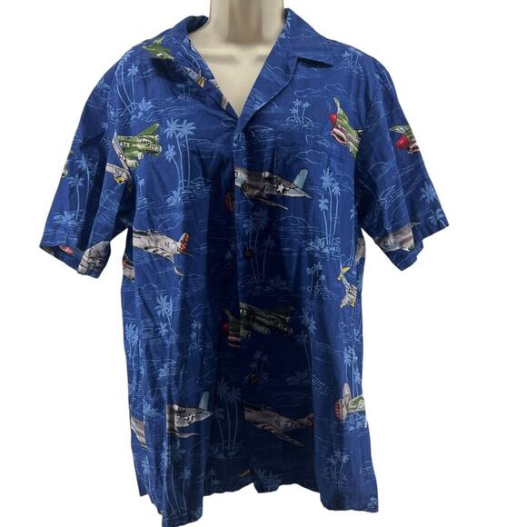 Kalaheo RJC Hawaiian Shirt Bombers B52s Fighter Planes Cotton USA Made Mens Larg - Picture 1 of 7